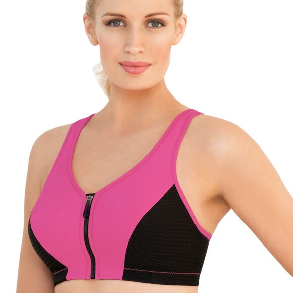 Glamorise SPORT Bra 42B (HIGH-IMPACT) Wicks! (RACERBACK) T-Back Zip-Up PINK New - Picture 16 of 16